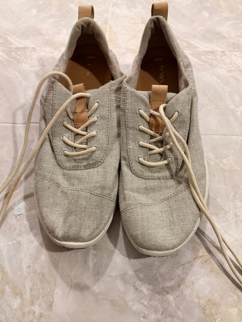 Toms Linen-Style Lace-Up Sneakers in Light Taupe